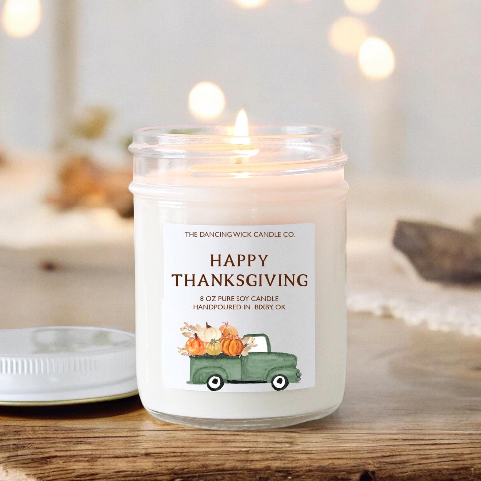 Happy Thanksgiving Soy Candle / Autumn Decor / Cute Fall Decor / Thanksgiving / Hostess Gift / Scented Candle / Pumpkin Spice / Rustic Truck