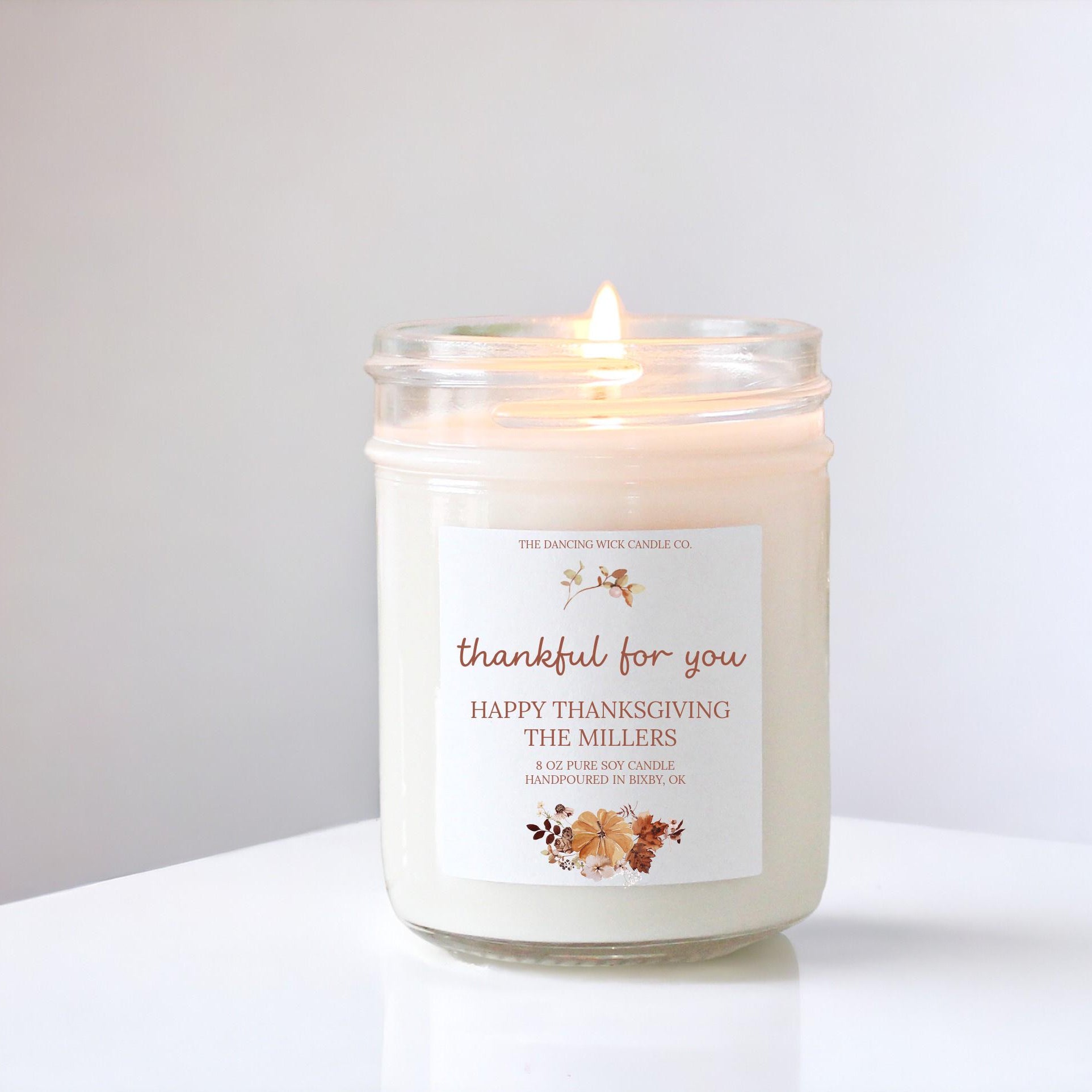Thankful for you Fall Soy Candle / Autumn Decor / Cute Fall Decor / Thanksgiving / Hostess Gift / Scented Candle / Pumpkin Spice