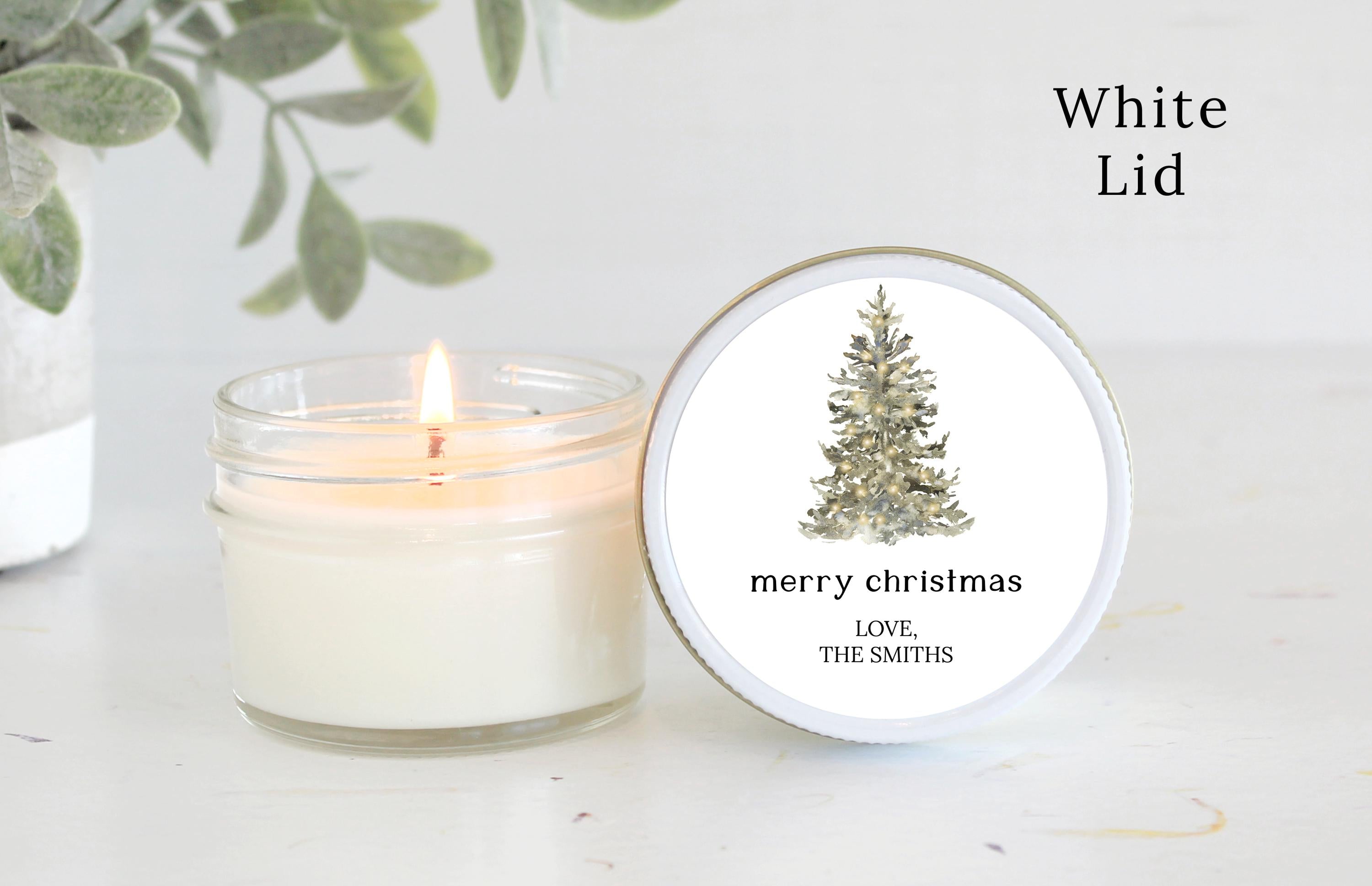 Bulk Christmas Candles / Corporate Gift / Christmas Gift / Personalized Favor/ Christmas tree / Happy Holidays Personalized 4oz Soy Candles