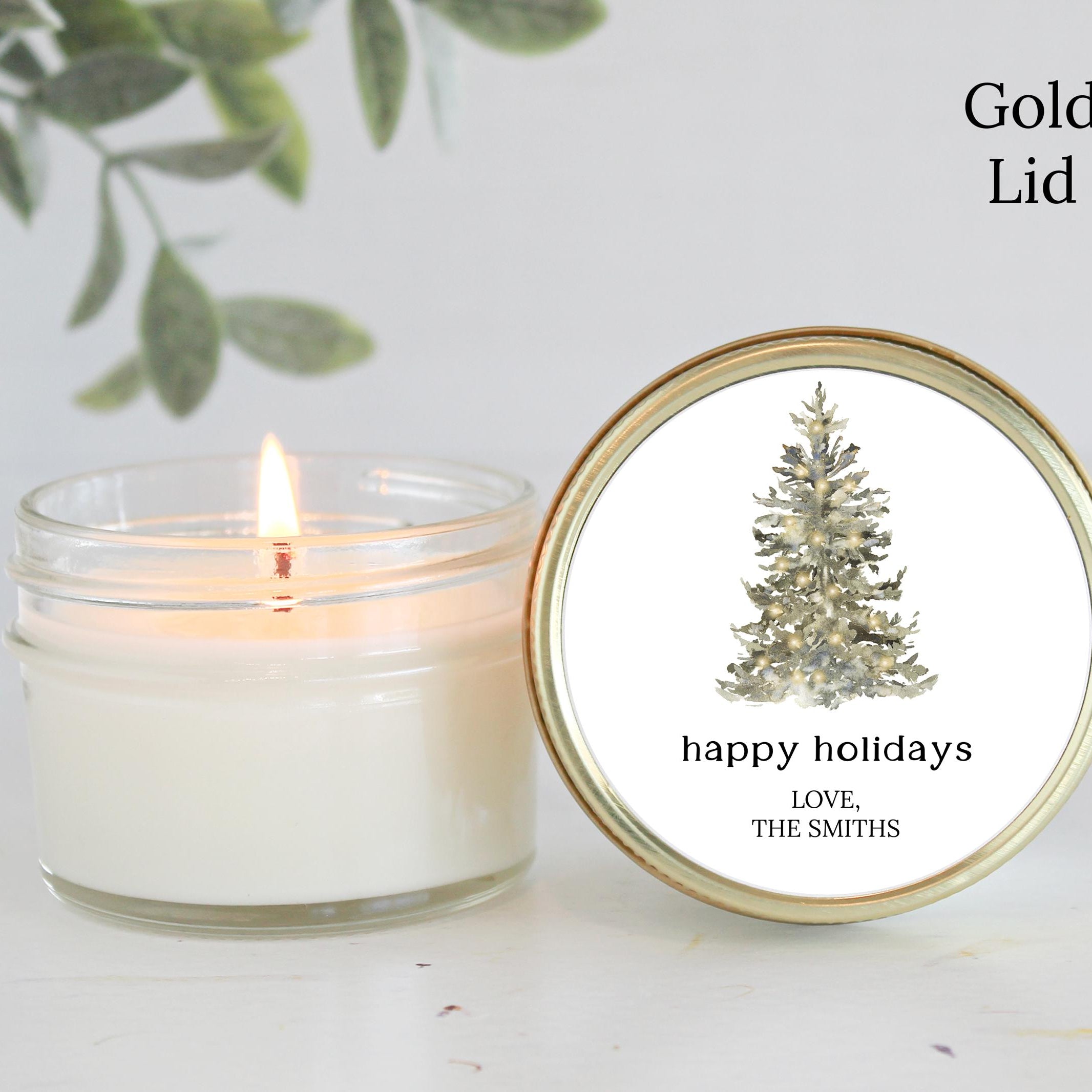 Bulk Christmas Candles / Corporate Gift / Christmas Gift / Personalized Favor/ Christmas tree / Happy Holidays Personalized 4oz Soy Candles