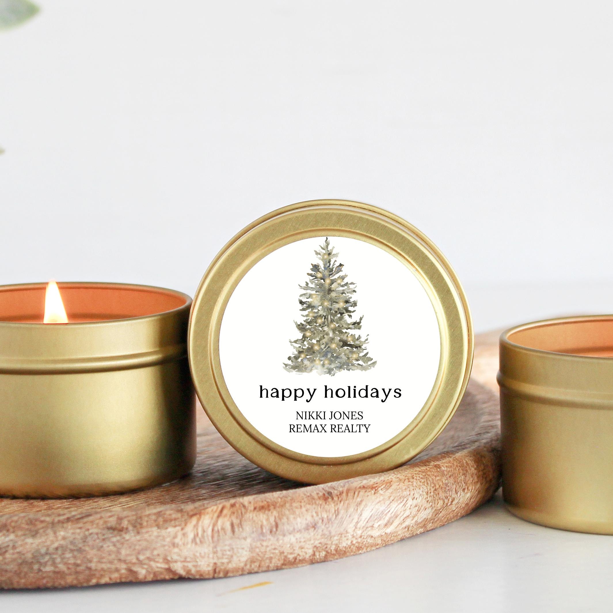 Christmas Candle Favors / Bulk Set of 10 / Custom Holiday Gifts / Corporate Gift / Personalized Merry Christmas Candle Tins / For Neighbors