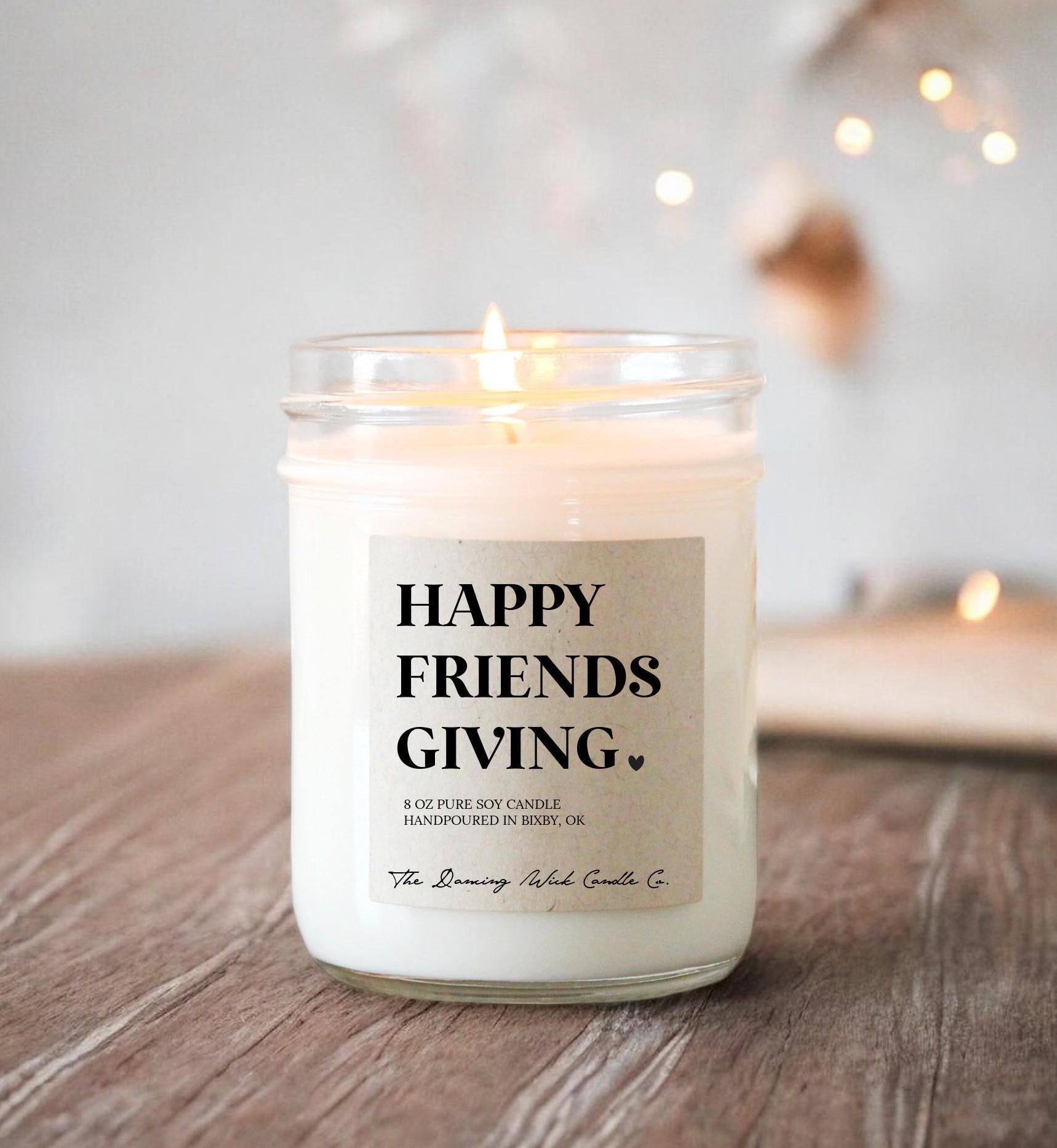 Happy Friendsgiving Soy Candle / Autumn Decor / Cute Fall Decor / Thanksgiving / Hostess Gift / Scented Candle / Pumpkin Spice / Hand Drawn