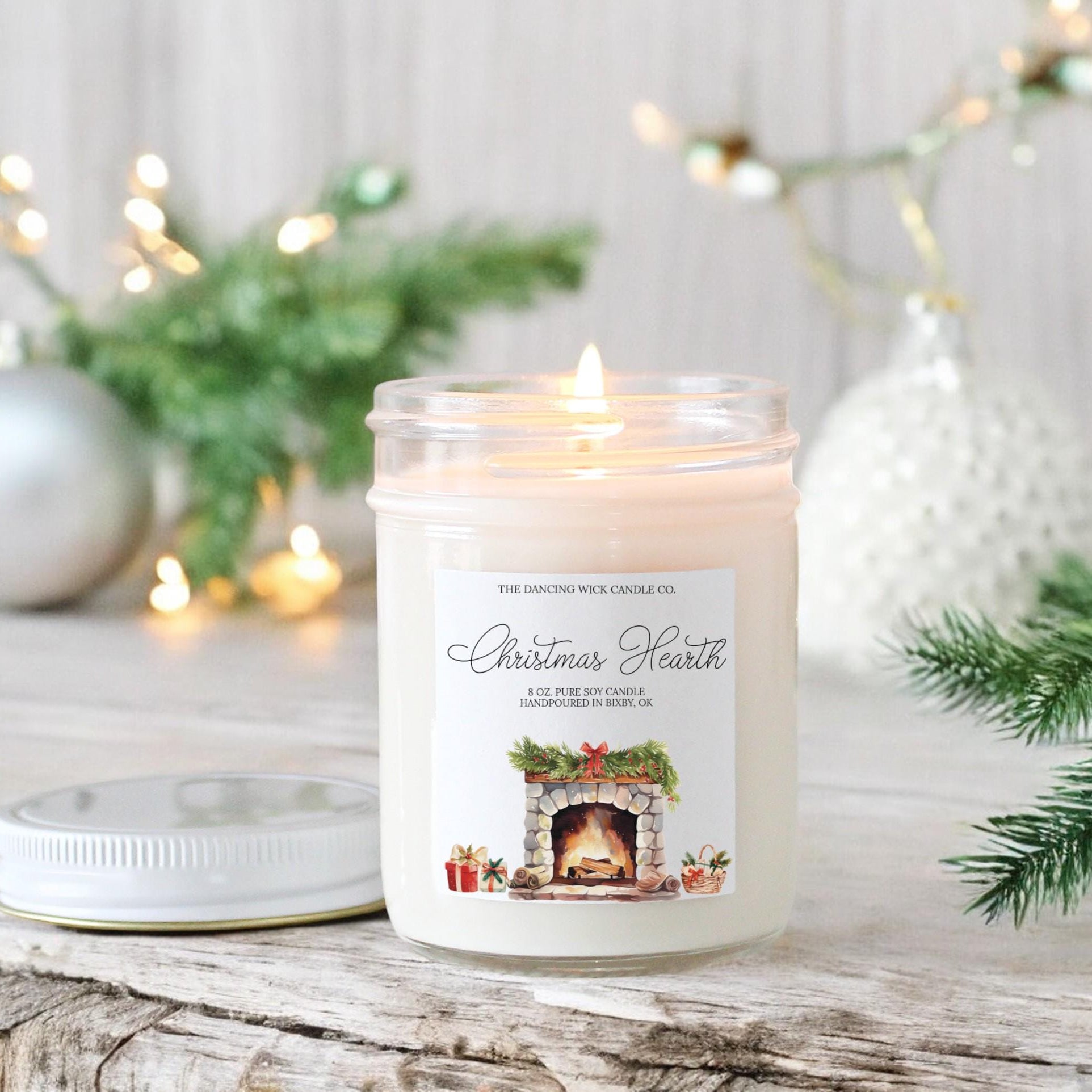 Christmas Hearth Soy Candle | Handpoured Holiday Candle | Fireplace, Pine, Cinnamon & Orange Spice | Cozy Christmas Gift | Stocking Stuffer