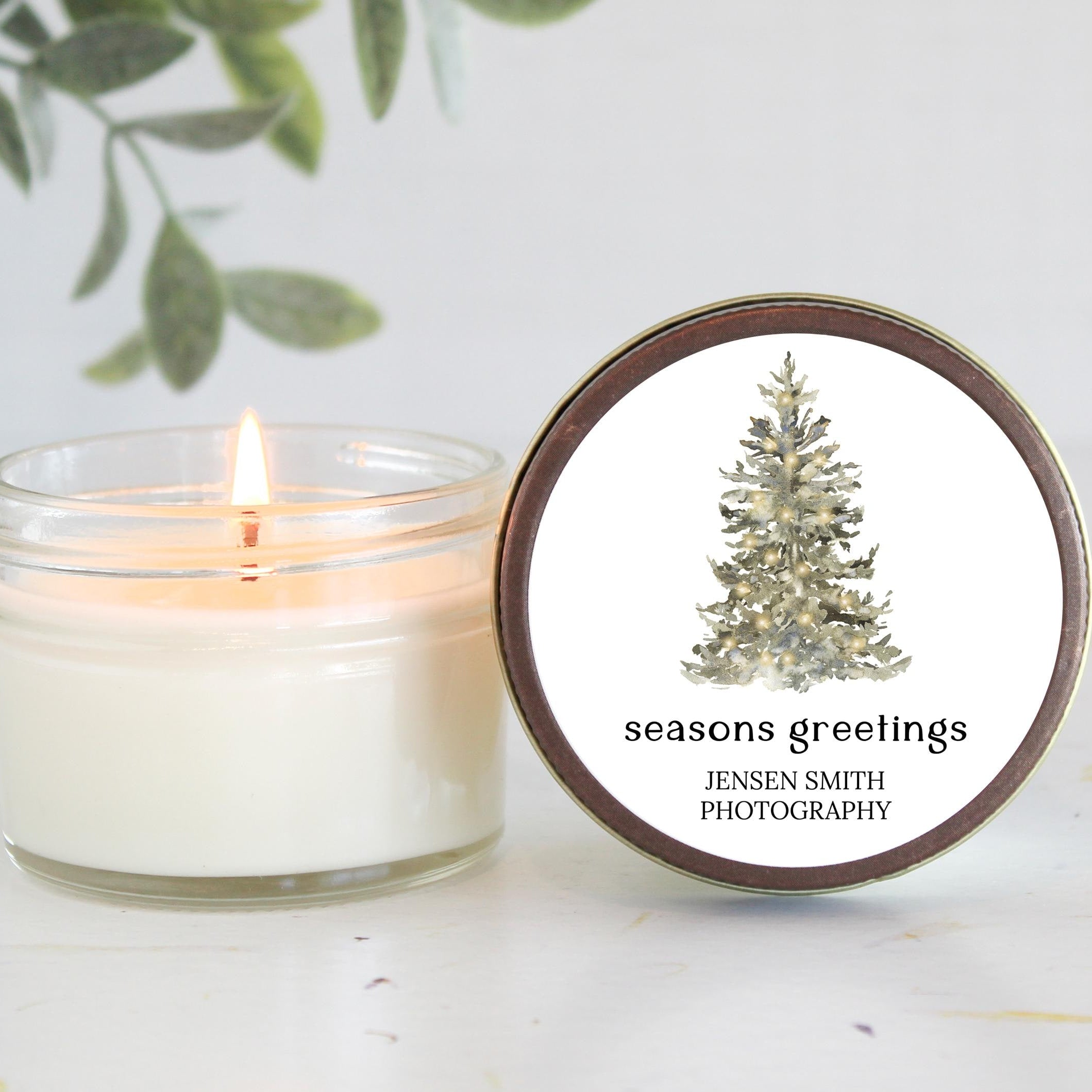Bulk Christmas Candles / Corporate Gift / Christmas Gift / Personalized Favor/ Christmas tree / Happy Holidays Personalized 4oz Soy Candles