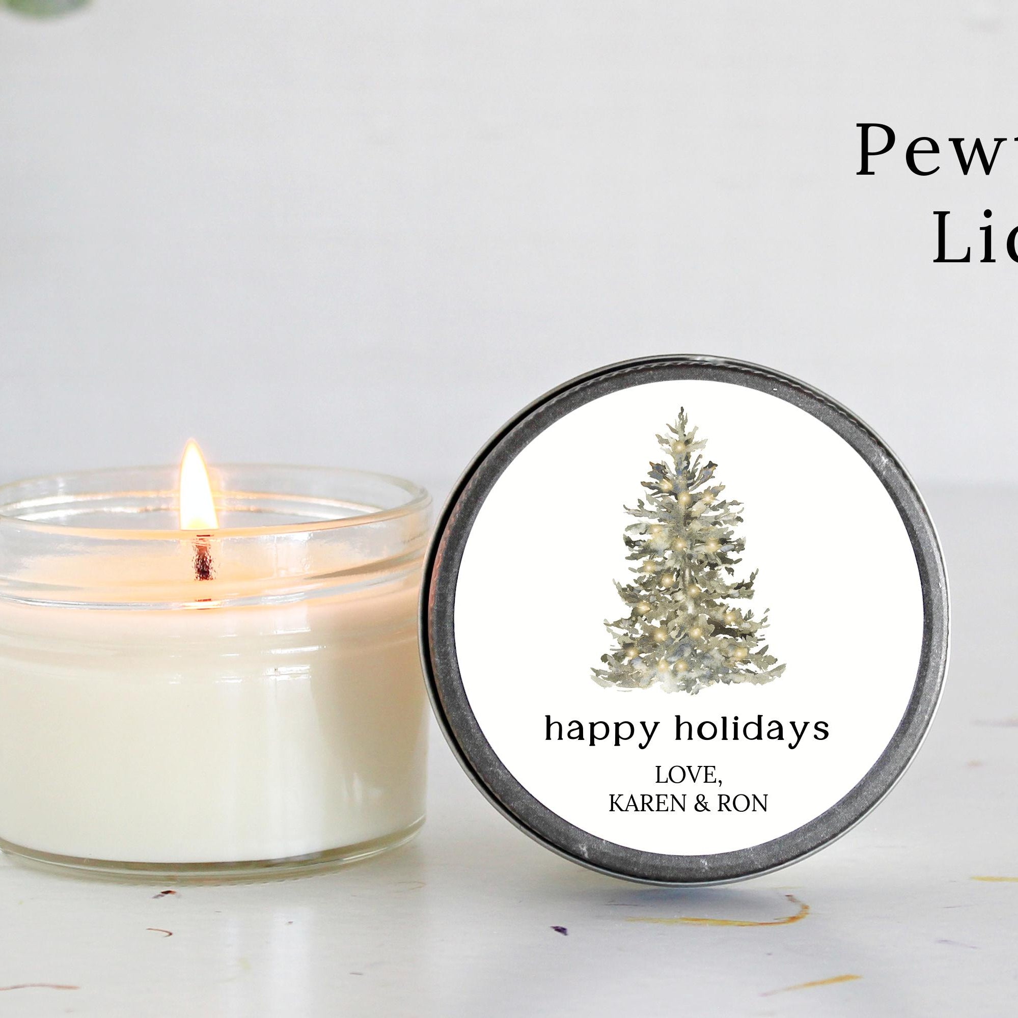 Bulk Christmas Candles / Corporate Gift / Christmas Gift / Personalized Favor/ Christmas tree / Happy Holidays Personalized 4oz Soy Candles