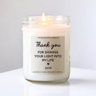 Thank You Gift, Personalized Candle for Teacher, Coach, Counselor, Mentor, Volunteer, Nurse, Pastor, for shining your light into my life