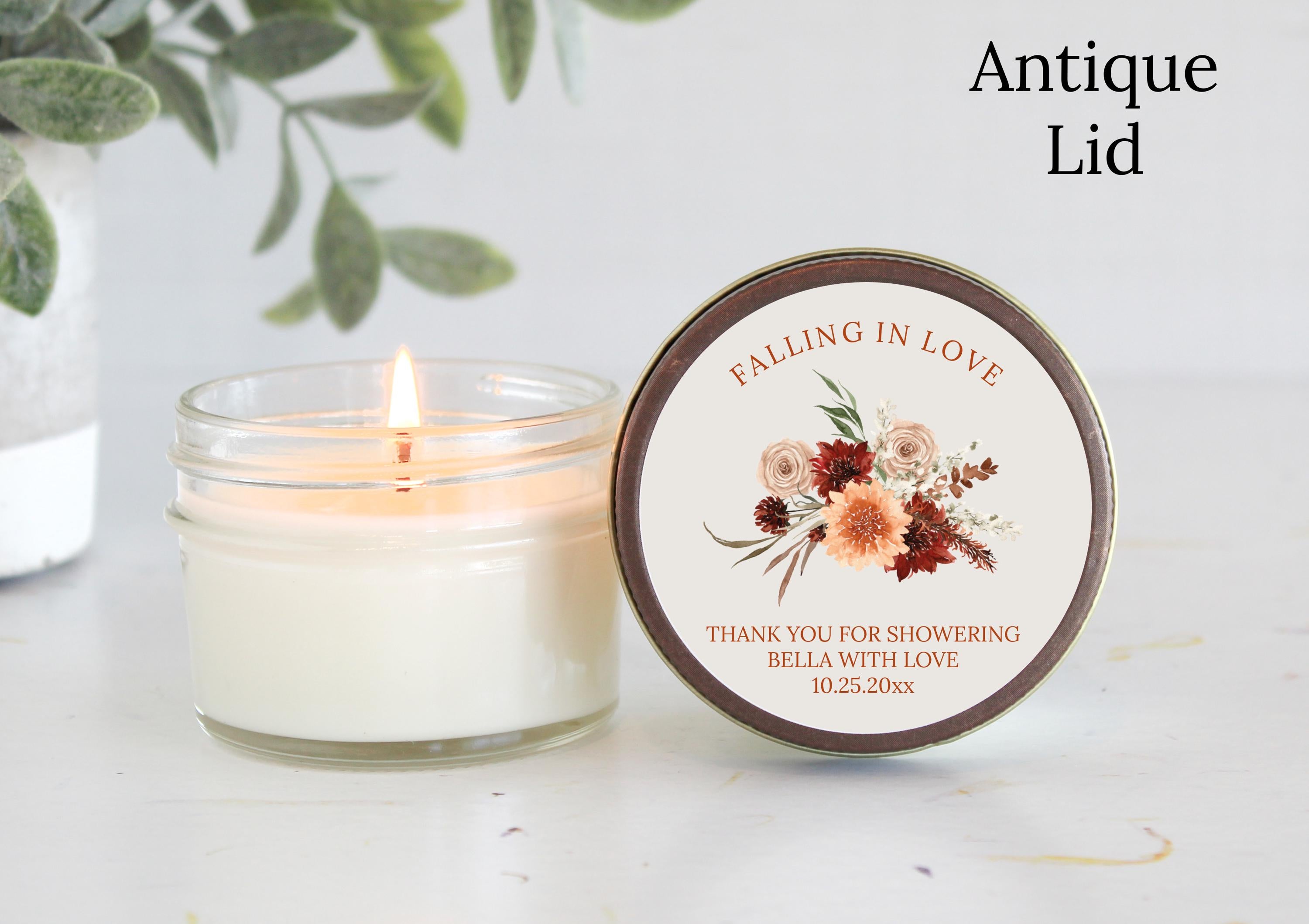 Autumn Wildflower Bridal Shower Favors / 4 oz. Soy Candle / Wedding Favor / Fall Boho Floral Rust Terracotta Burgundy – Falling in love