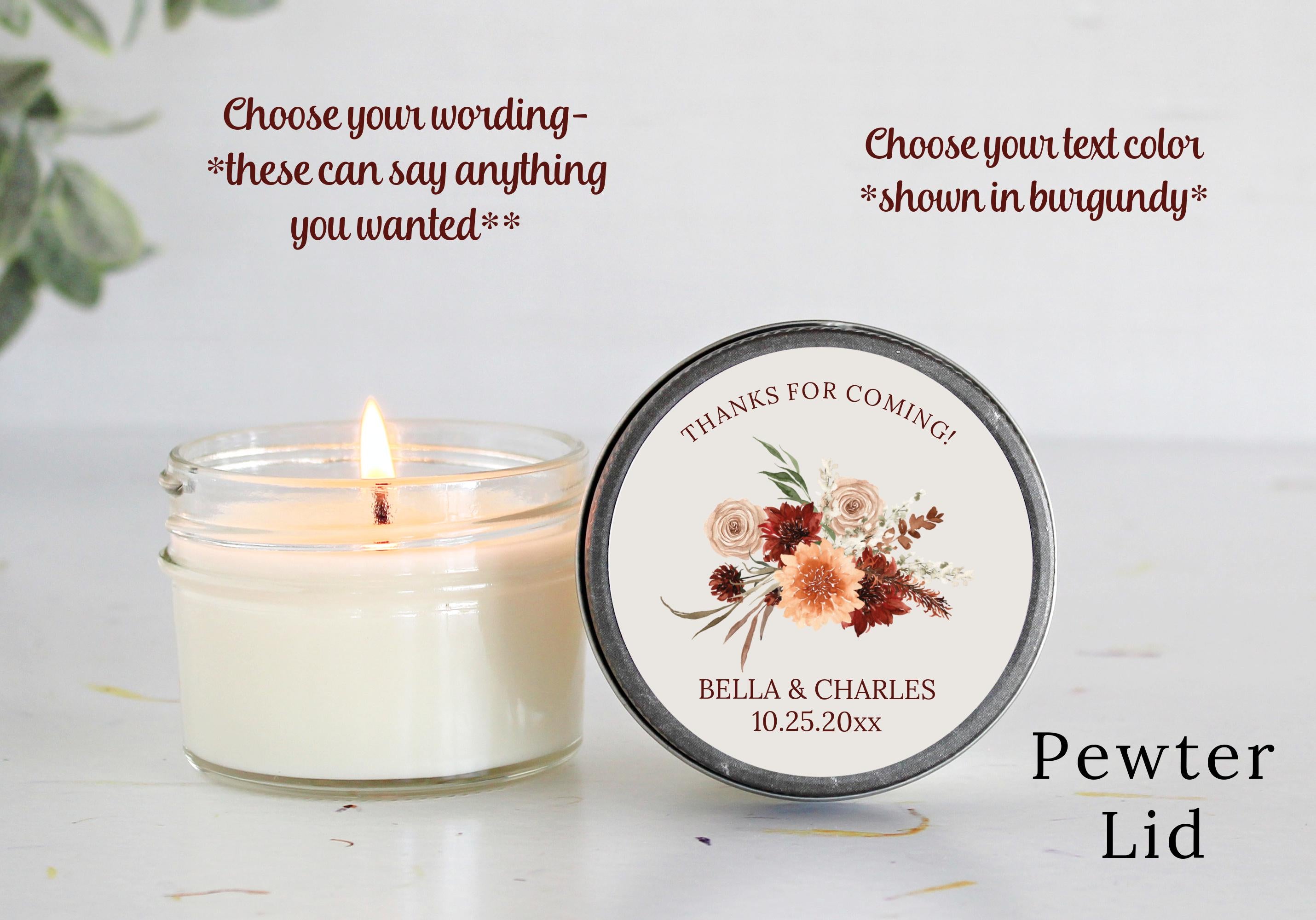 Autumn Wildflower Bridal Shower Favors / 4 oz. Soy Candle / Wedding Favor / Fall Boho Floral Rust Terracotta Burgundy – Falling in love