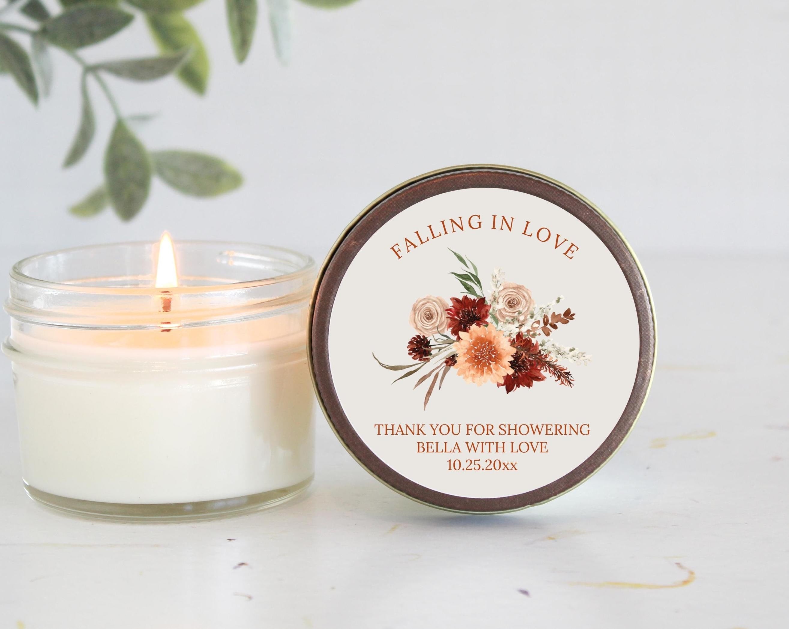 Autumn Wildflower Bridal Shower Favors / 4 oz. Soy Candle / Wedding Favor / Fall Boho Floral Rust Terracotta Burgundy – Falling in love