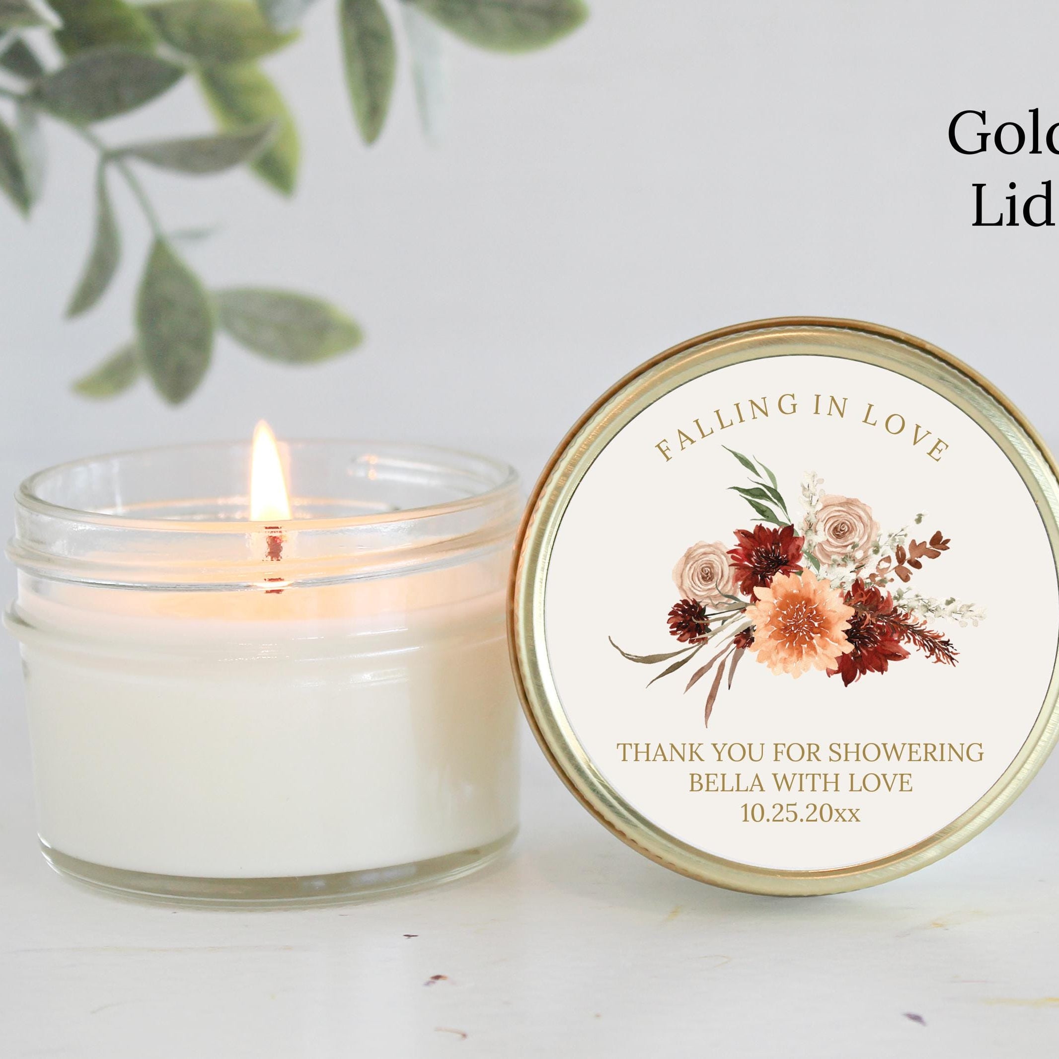 Autumn Wildflower Bridal Shower Favors / 4 oz. Soy Candle / Wedding Favor / Fall Boho Floral Rust Terracotta Burgundy – Falling in love
