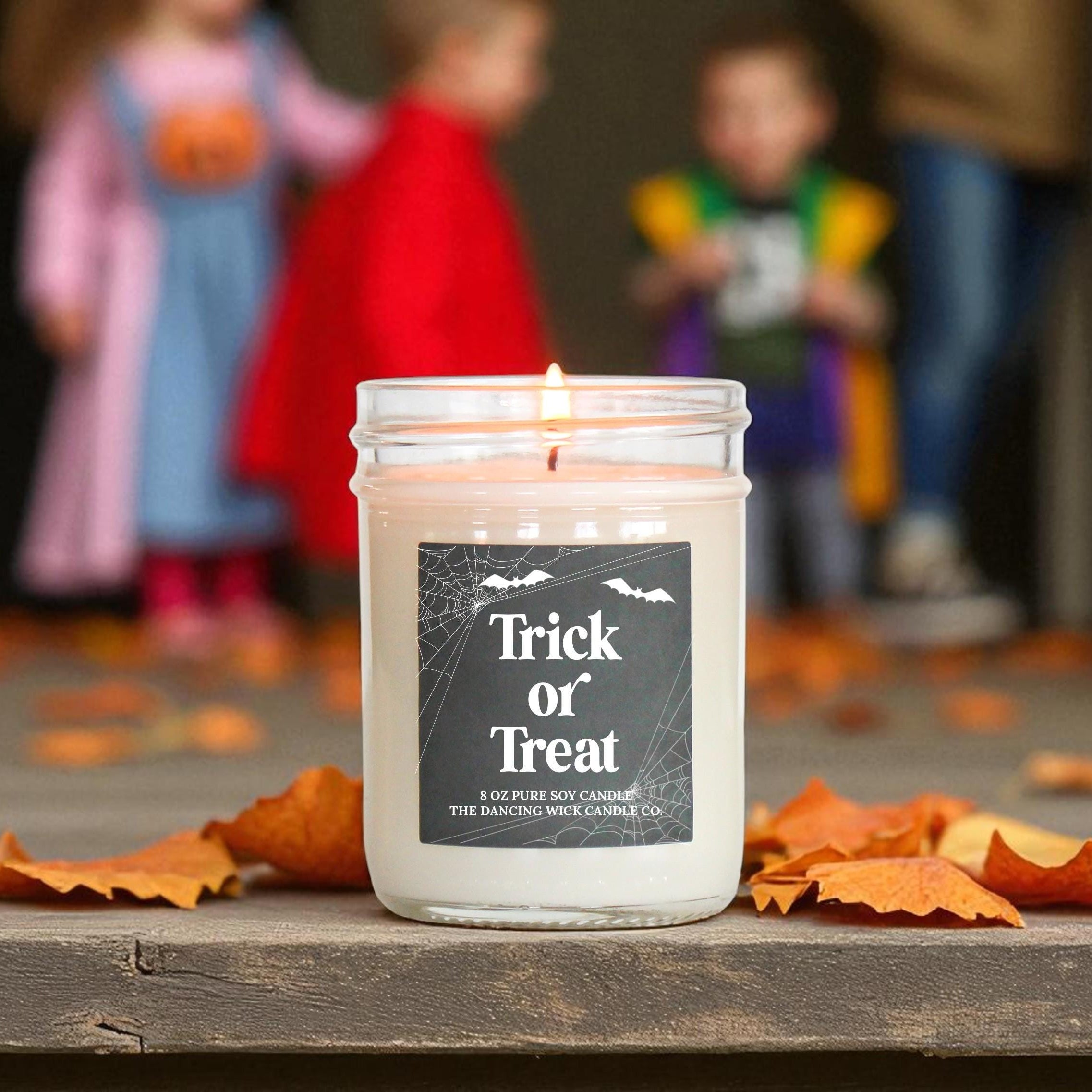 Trick or Treat Soy Candle – Halloween Decor - Boo Basket Gift for Her - Bat and Spiderweb Fall scented candles Halloween lover gift for him