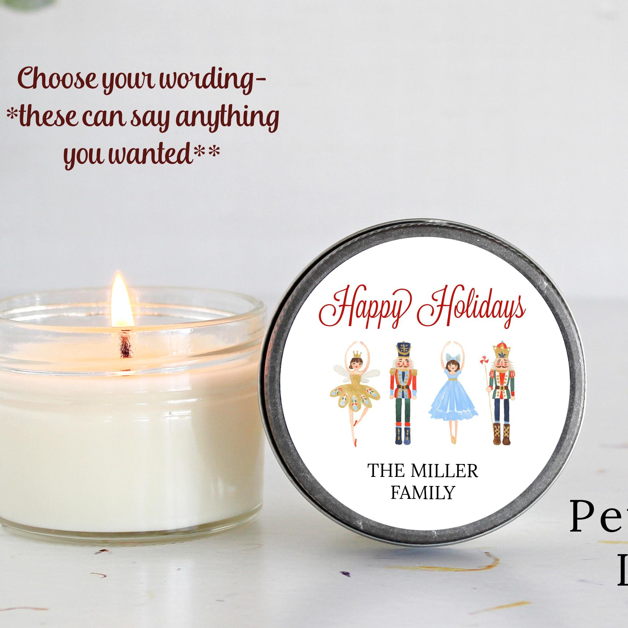 Nutcracker Christmas Candle Favors | Personalized Holiday Gift | Custom 4oz Soy Candles | Merry Christmas | Classic Style