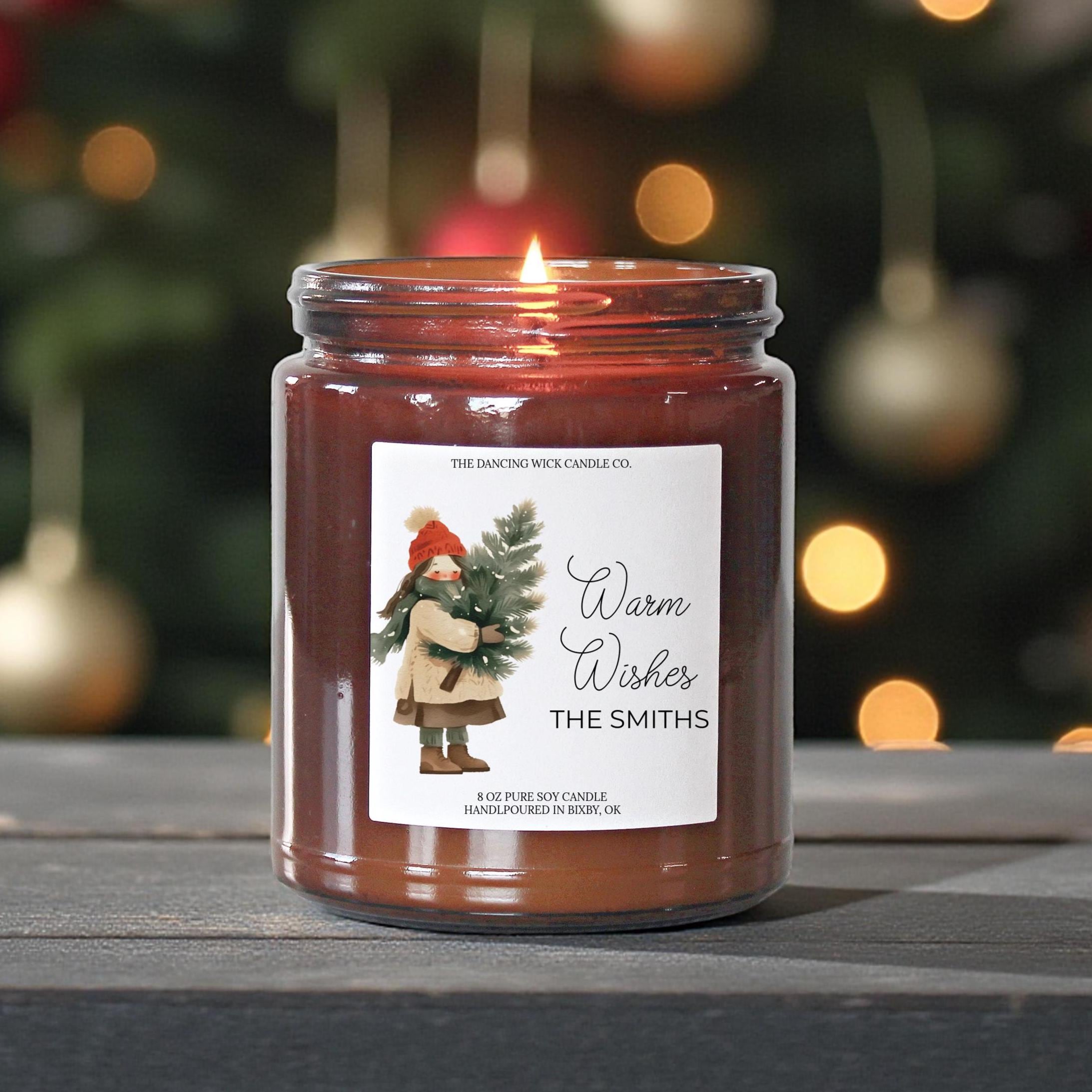 Personalized Christmas Candle – Amber Jar Warm Wishes Candle – Custom Holiday Home Décor