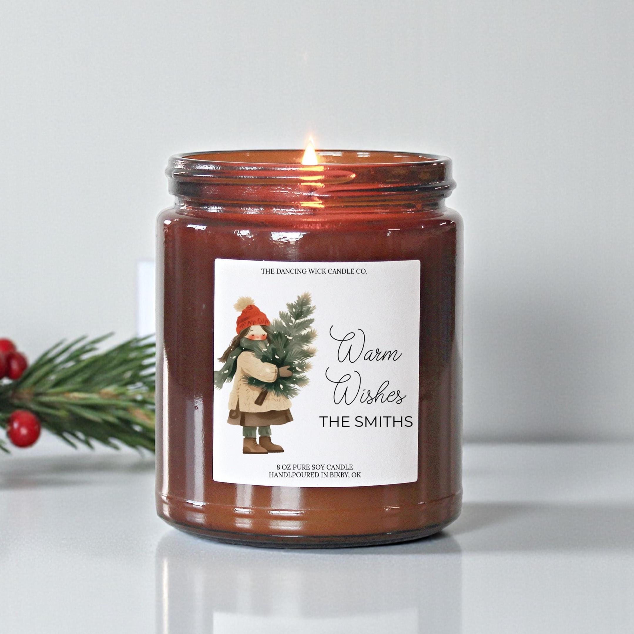 Personalized Christmas Candle – Amber Jar Warm Wishes Candle – Custom Holiday Home Décor