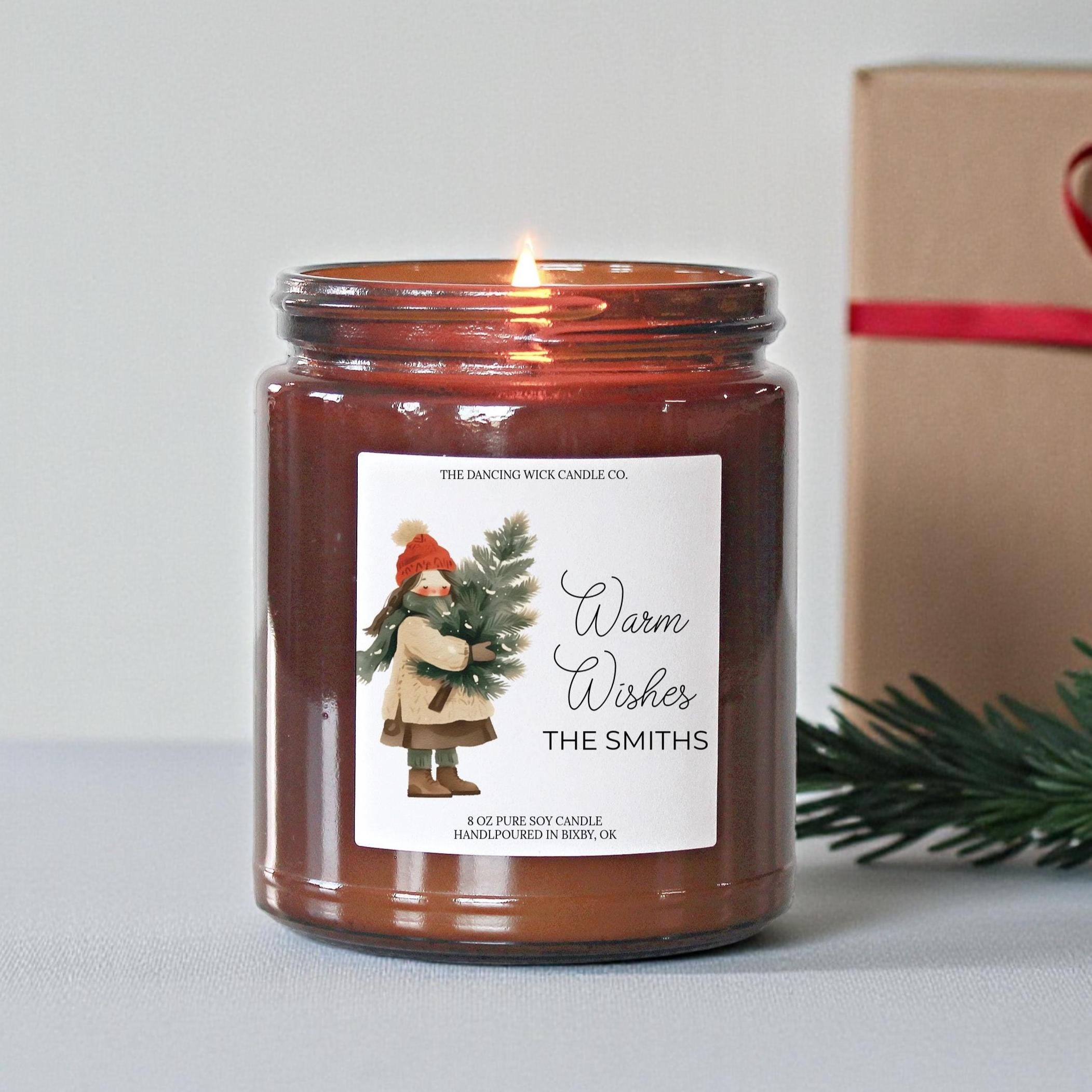 Personalized Christmas Candle – Amber Jar Warm Wishes Candle – Custom Holiday Home Décor