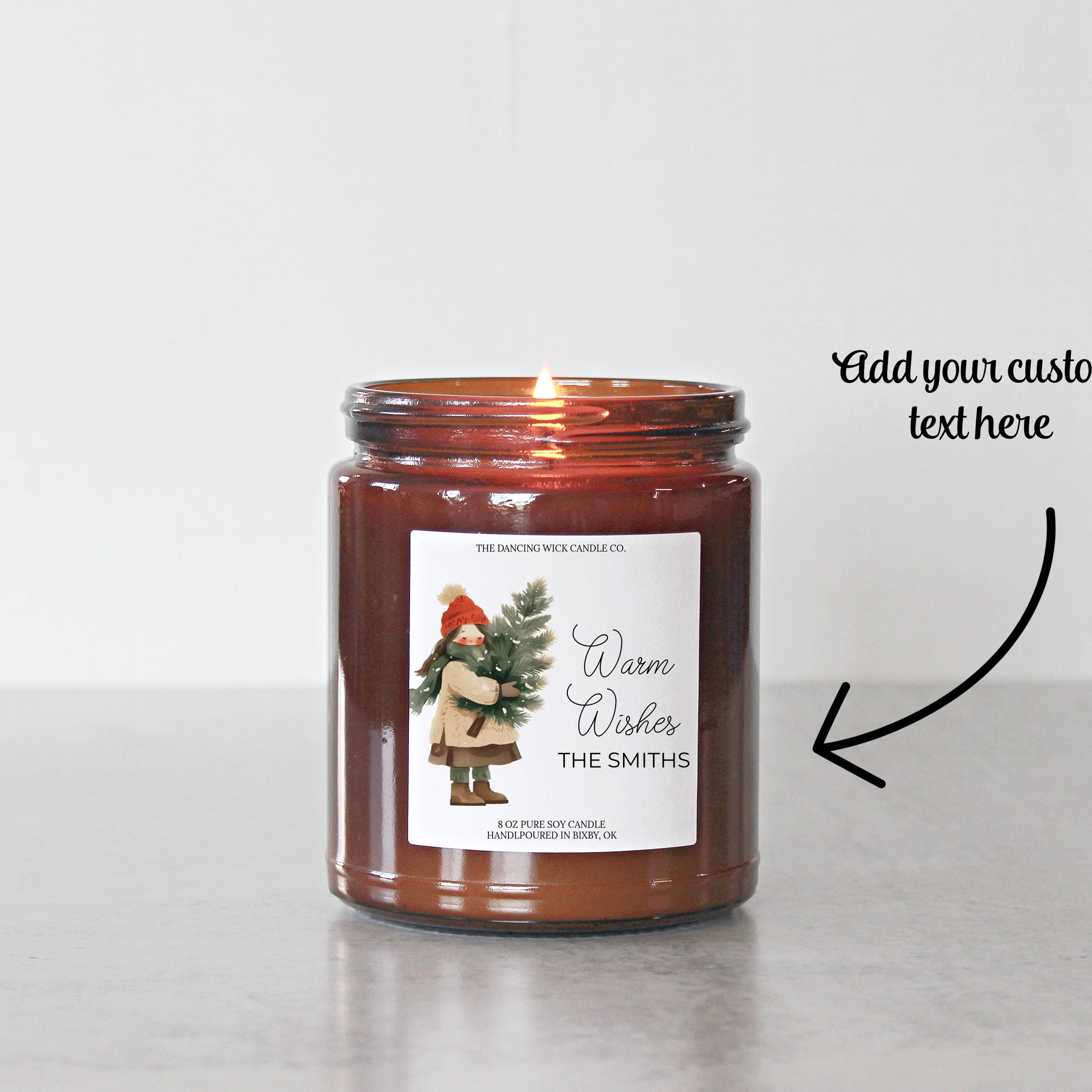 Personalized Christmas Candle – Amber Jar Warm Wishes Candle – Custom Holiday Home Décor