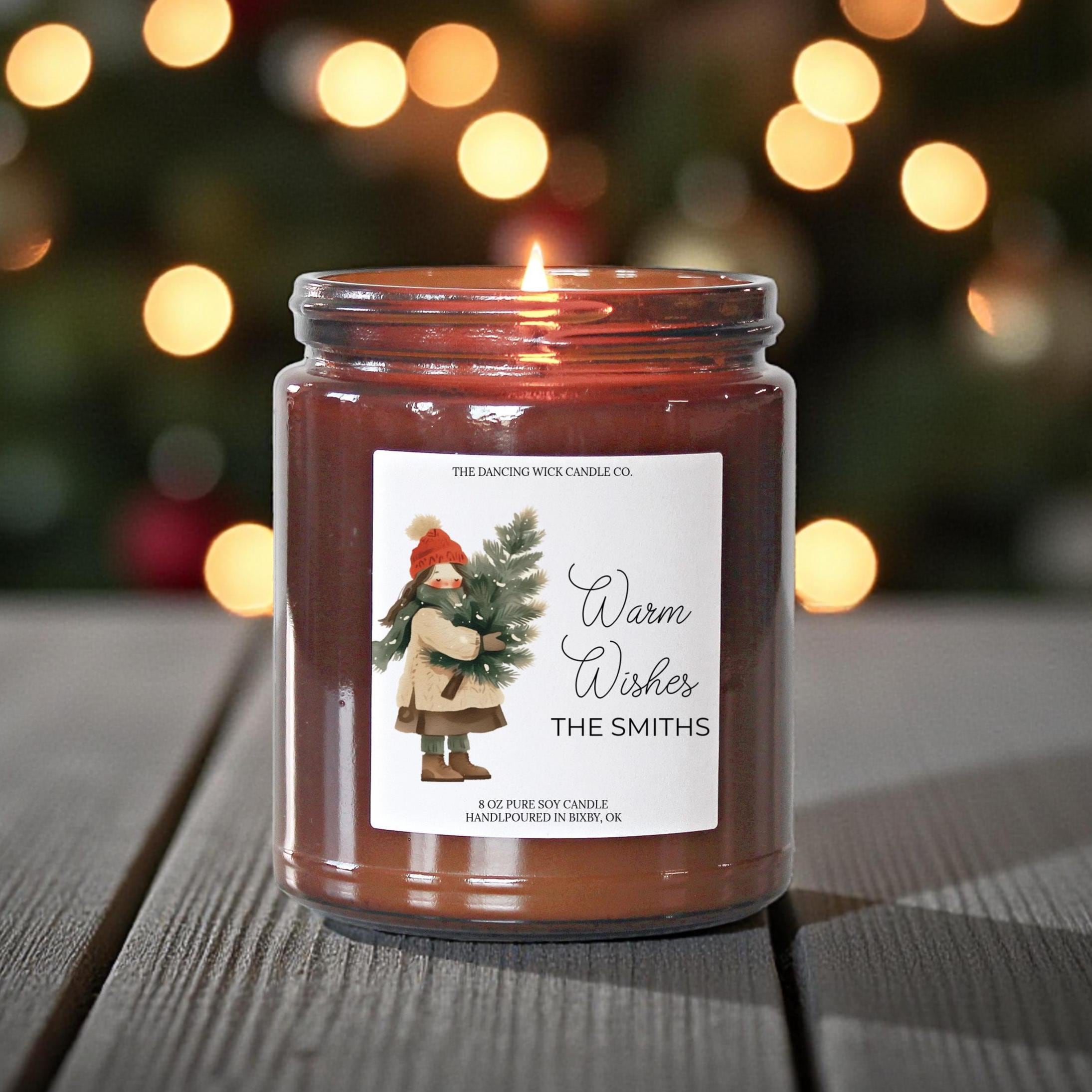 Personalized Christmas Candle – Amber Jar Warm Wishes Candle – Custom Holiday Home Décor