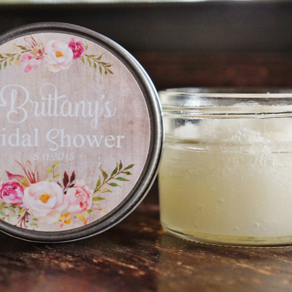 Personalized 4 oz Baby Shower Favors / Sugar Scrub Favor / Rose Floral Favor/ Boho Baby Shower Favor / Party Favor / Girl Baby Shower