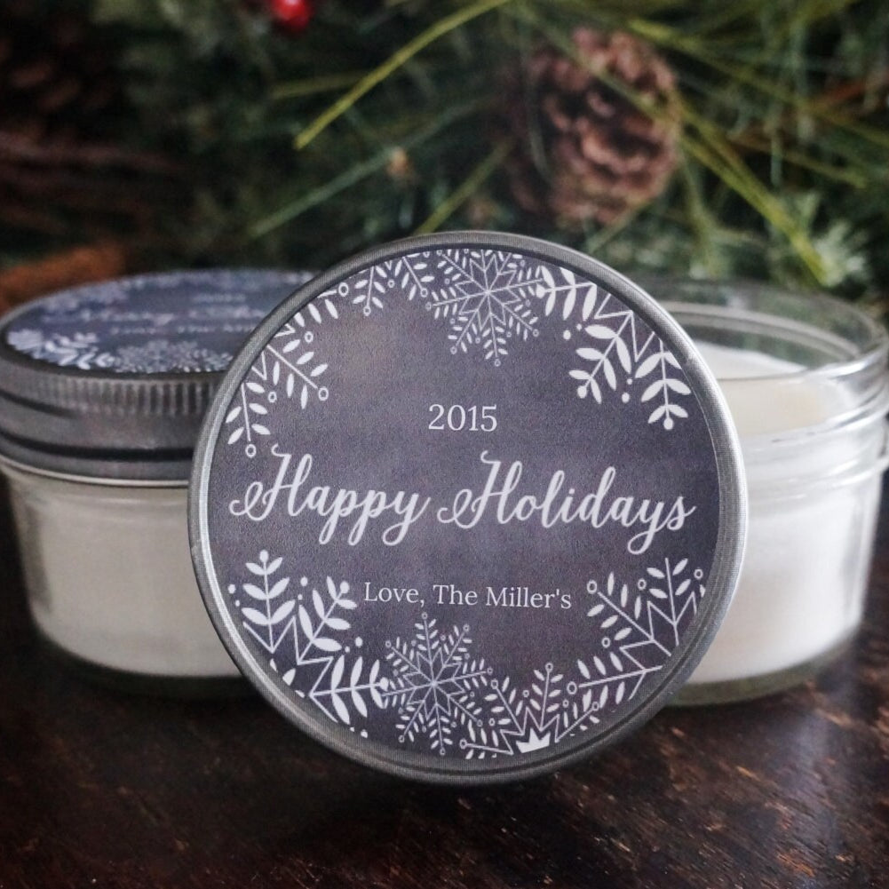 Personalized 4oz Holiday Favor Candle / Christmas Candle Gift / Personalized Holiday Gift/ Christmas Party Favor/ Chalkboard Snowflake Favor