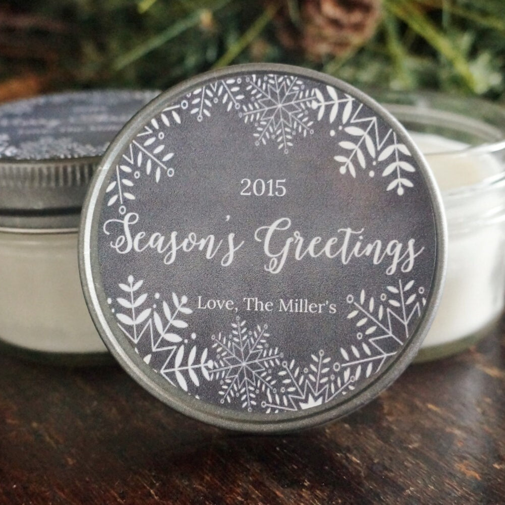Personalized 4oz Holiday Favor Candle / Christmas Candle Gift / Personalized Holiday Gift/ Christmas Party Favor/ Chalkboard Snowflake Favor