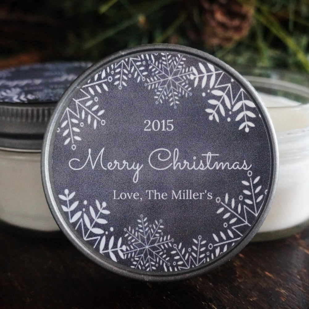 Personalized 4oz Holiday Favor Candle / Christmas Candle Gift / Personalized Holiday Gift/ Christmas Party Favor/ Chalkboard Snowflake Favor