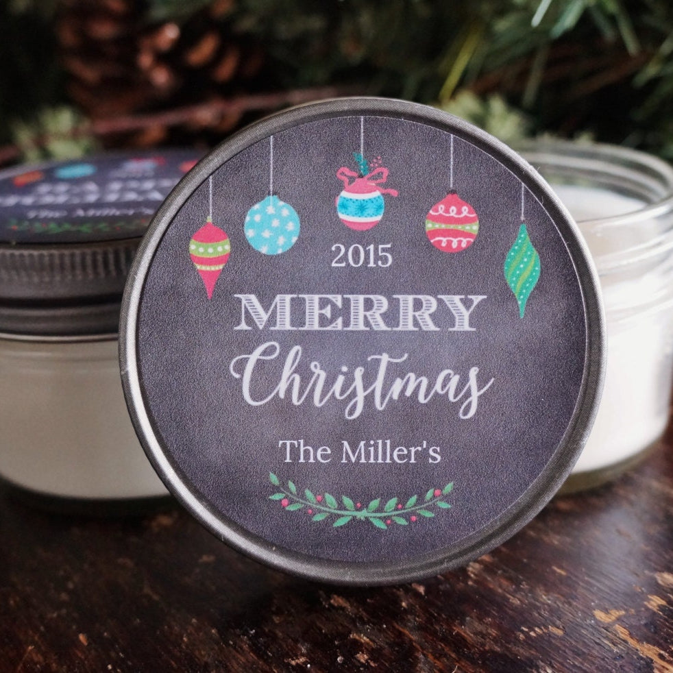 Personalized 4oz Holiday Favor Candle / Christmas Candle Gift / Personalized Holiday Gift/ Christmas Party Favor/ Joy to the World/ Ornament