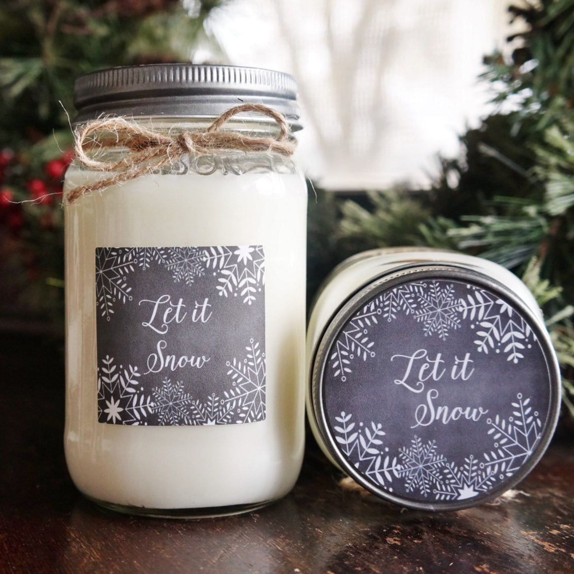 Christmas Candle / Holiday Candle / Let it Snow / Personalized Holiday Candle / Rustic Christmas Gift / 16 oz Soy Candle / Candle Gift Set