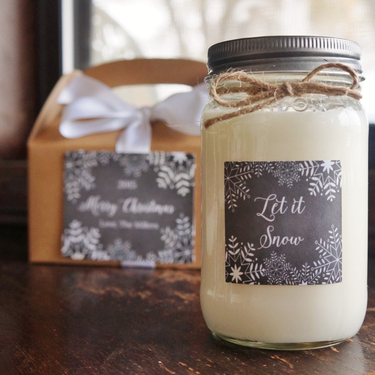 Christmas Candle / Holiday Candle / Let it Snow / Personalized Holiday Candle / Rustic Christmas Gift / 16 oz Soy Candle / Candle Gift Set