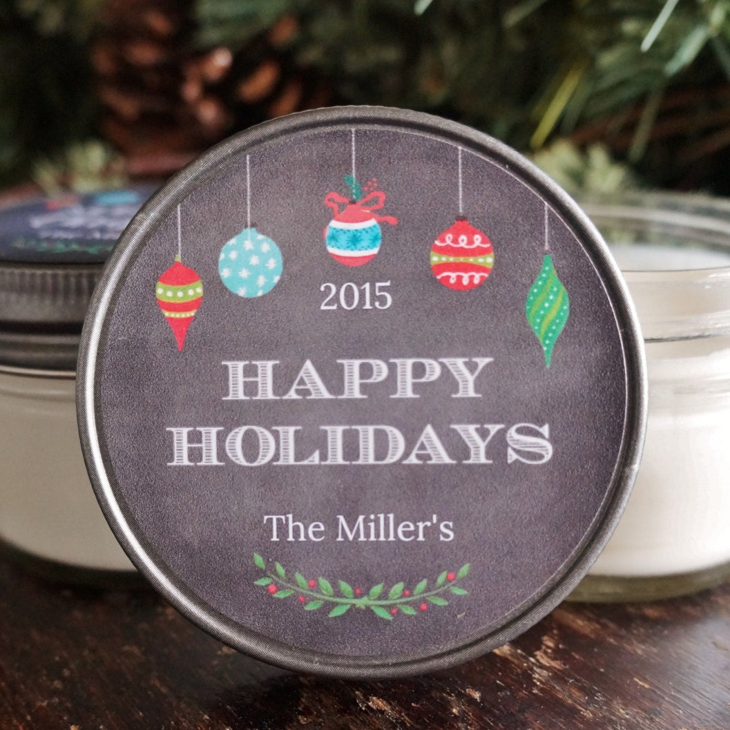 Personalized 4oz Holiday Favor Candle / Christmas Candle Gift / Personalized Holiday Gift/ Christmas Party Favor/ Joy to the World/ Ornament