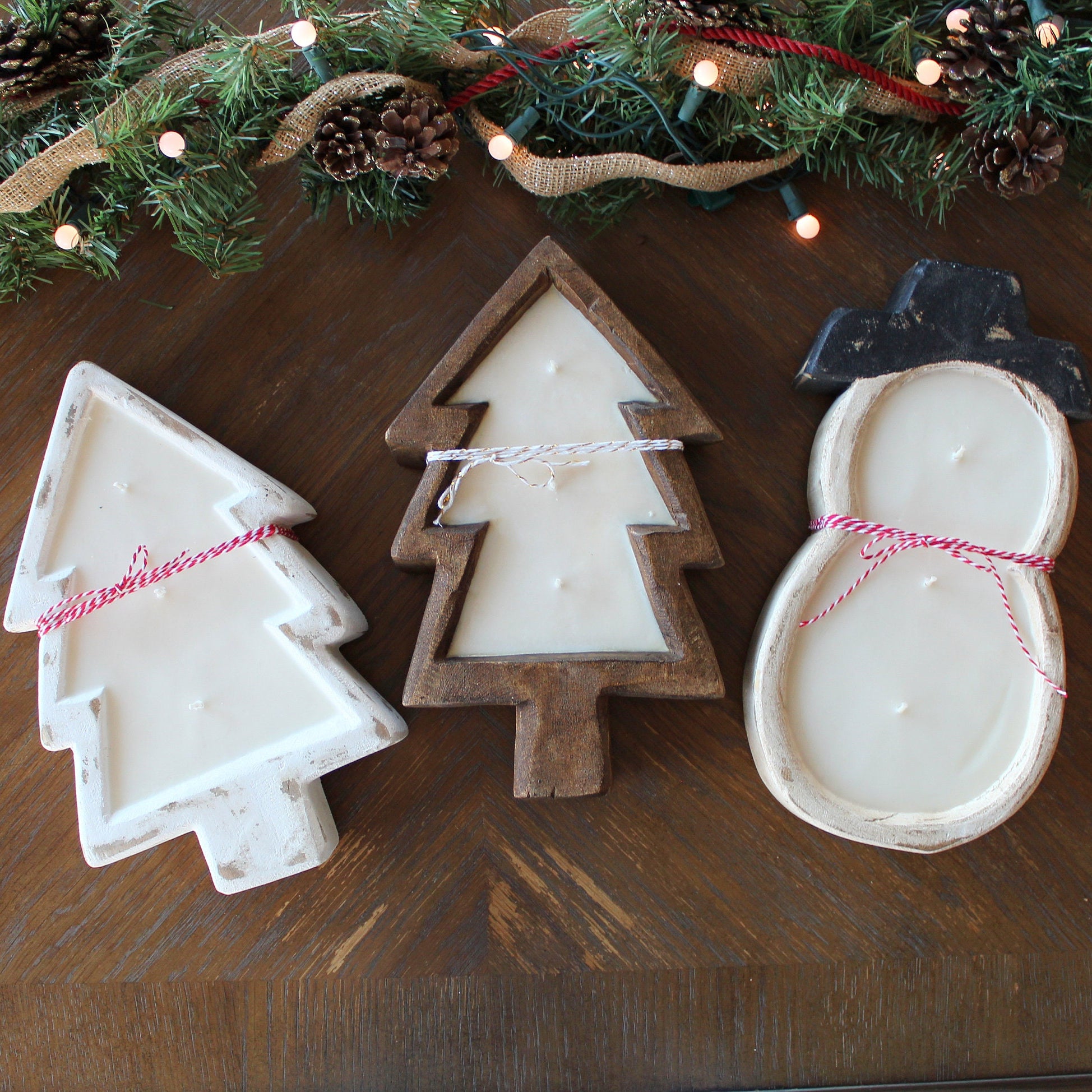 White Christmas Wood Bowl Candle