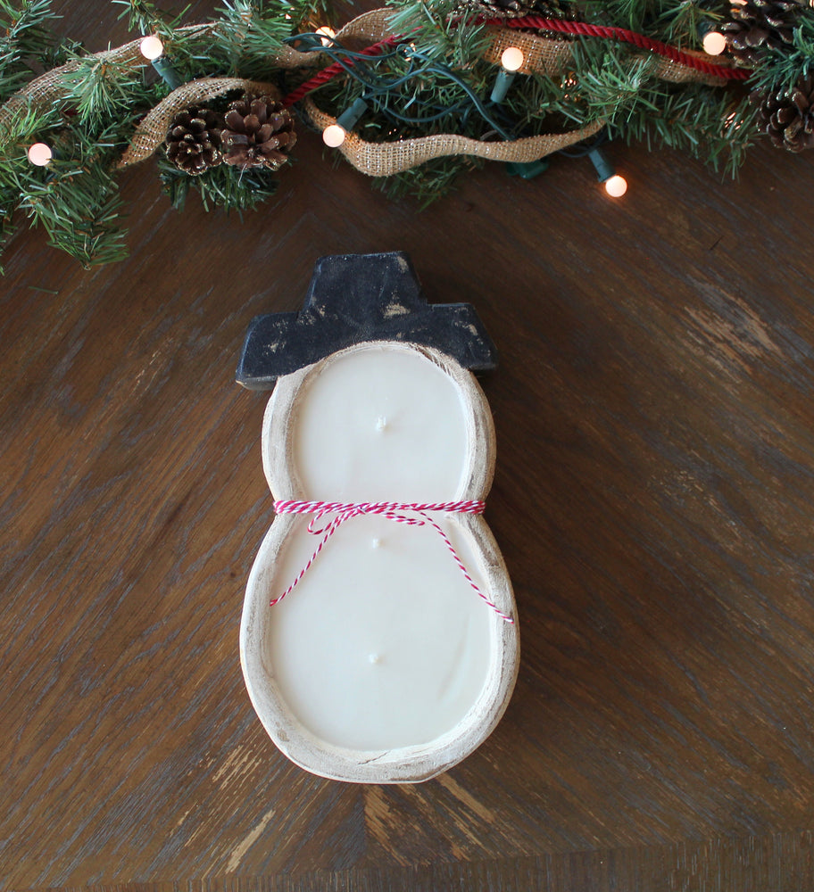 Snowman Christmas Wood Bowl Candle