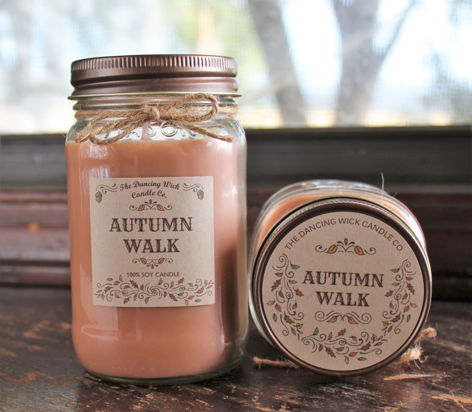 Autumn Walk Pure Soy Candle //Large Pint 16 oz.// Half Pint 8 oz candle/Mason Jar Candle/Hand Poured//Fall Candle//Harvest Candle