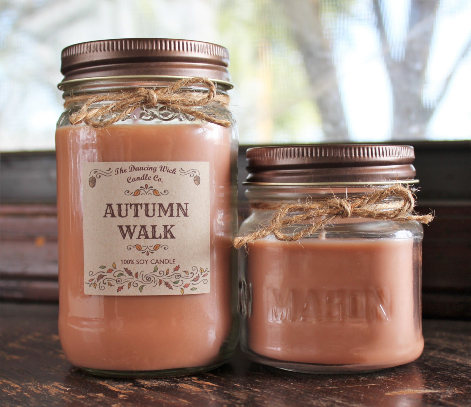 Autumn Walk Pure Soy Candle //Large Pint 16 oz.// Half Pint 8 oz candle/Mason Jar Candle/Hand Poured//Fall Candle//Harvest Candle