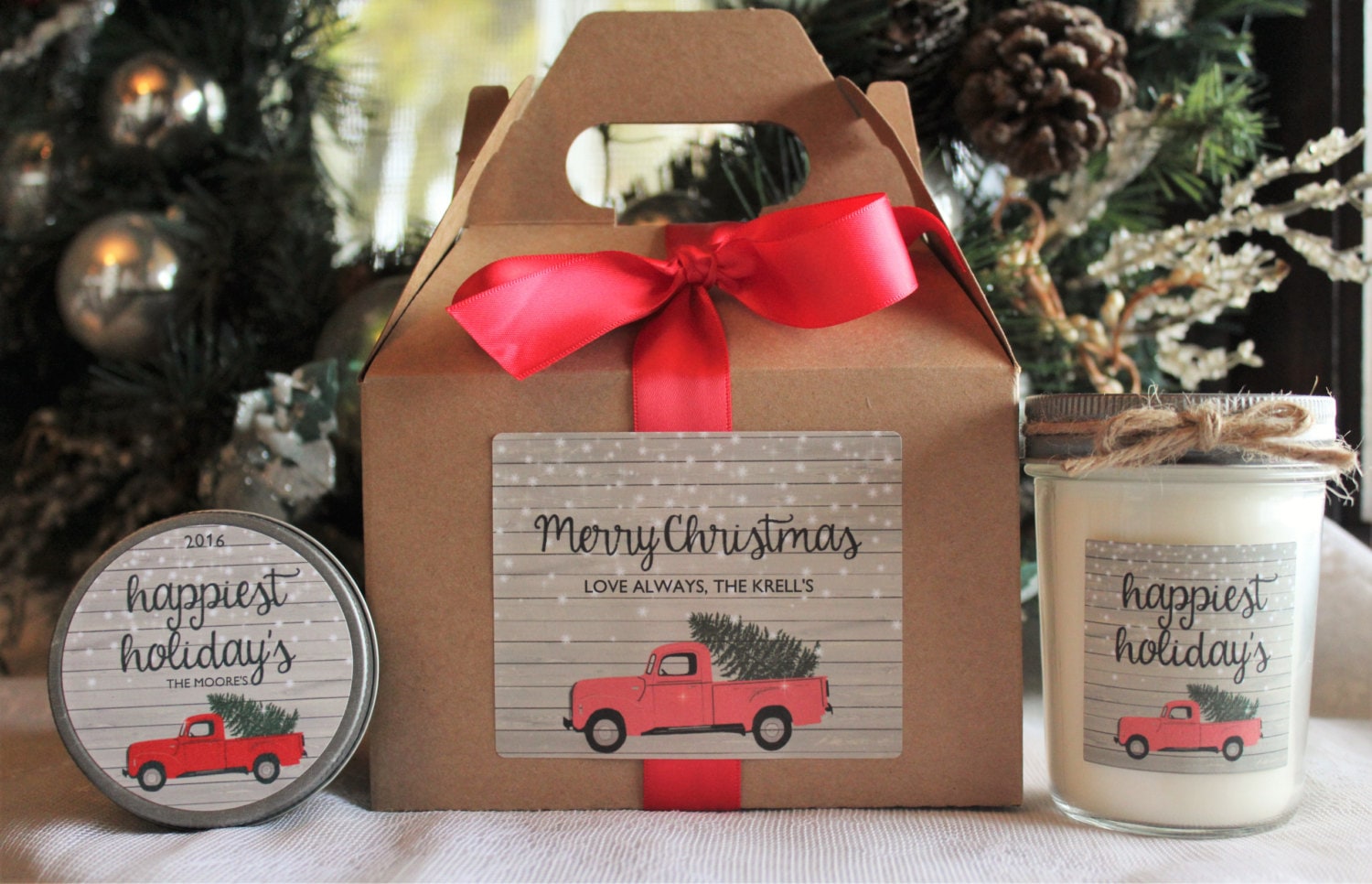 Christmas Gift Box / Red Truck / Holiday Candle Gift Box / Rustic Christmas Gift / Personalized Christmas Gift / Gift For Her / Gift For Him