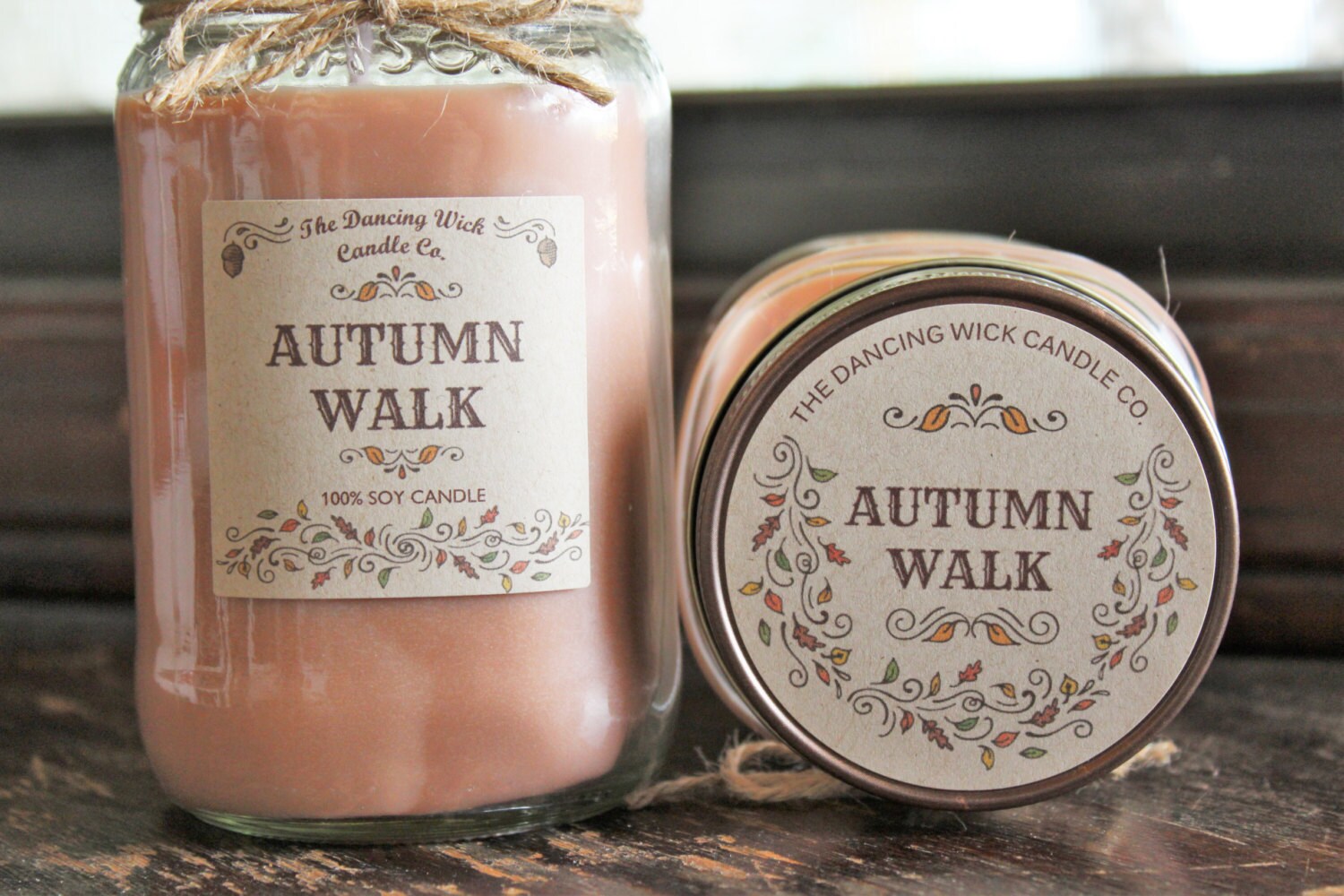 Autumn Walk Pure Soy Candle //Large Pint 16 oz.// Half Pint 8 oz candle/Mason Jar Candle/Hand Poured//Fall Candle//Harvest Candle