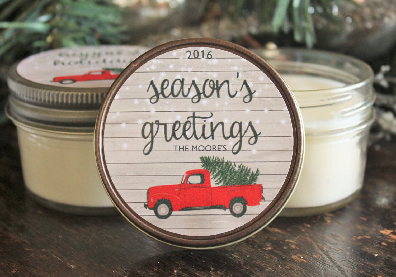 Personalized 4 oz. Red Truck Christmas Candle / Christmas Candle Favor / Rustic Christmas Gift / Christmas Party Favor / Holiday Favor