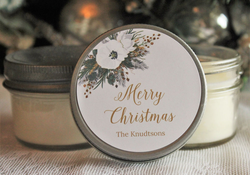 Holiday Candle Favor / Gold & Silver Christmas / Personalized 4 oz. Soy Candle Favors / Personalized Holiday Gift / Christmas Party Favor