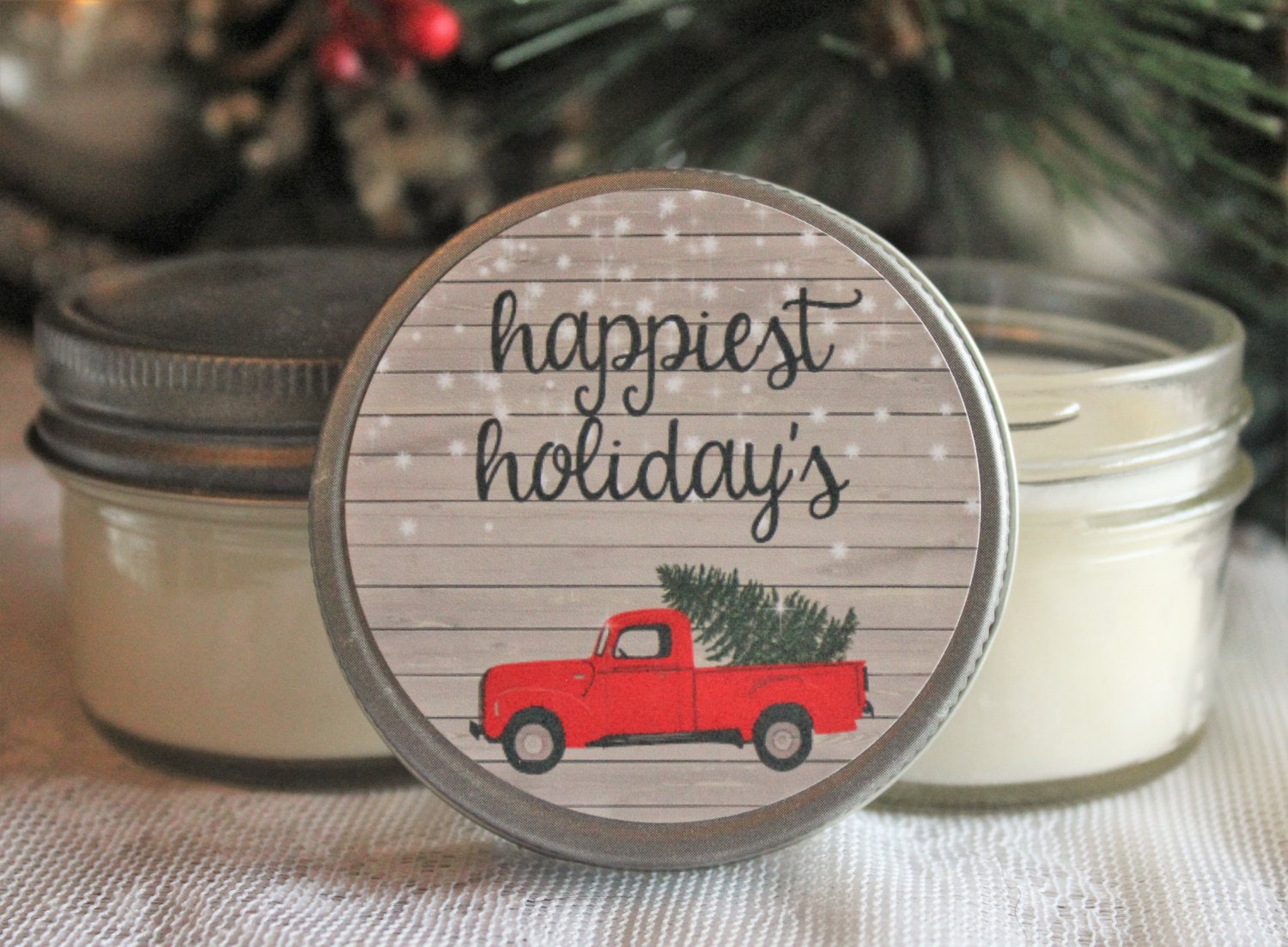 Personalized 4 oz. Red Truck Christmas Candle / Christmas Candle Favor / Rustic Christmas Gift / Christmas Party Favor / Holiday Favor