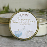 Thanksgiving Table / Gold Thanksgiving Decor / Personalized 4oz Thanksgiving Favor Candles / Thanksgiving Gift/ Holiday Favor/ White Pumpkin