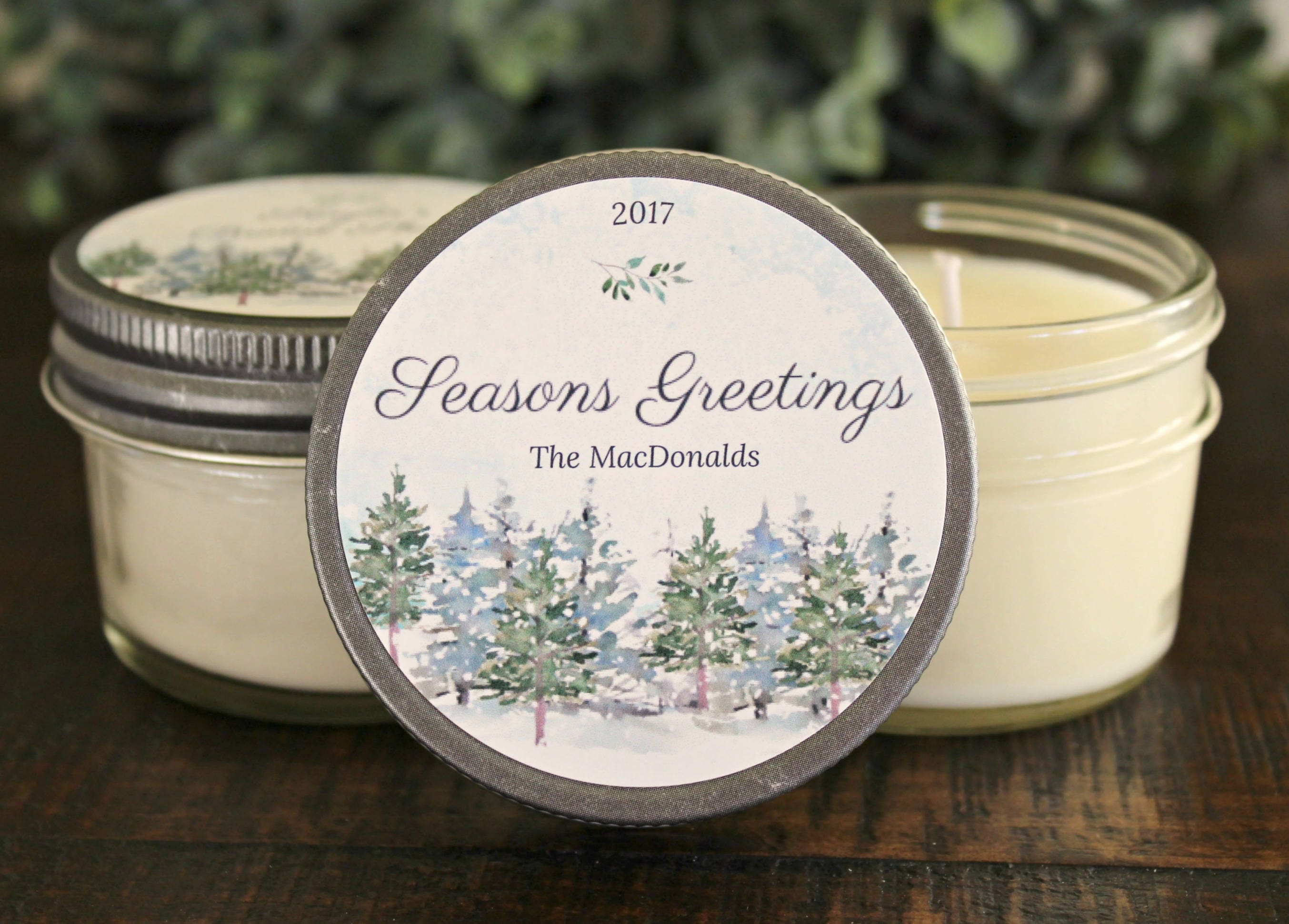 Personalized 4 oz. Holiday Favor Candle//Christmas Candle Favor//Rustic Christmas Gift / Christmas Party Favor//Corporate Gift Favor