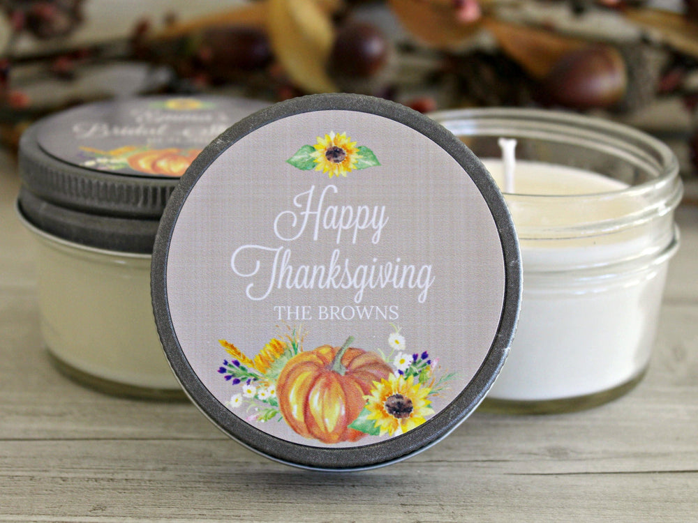 Thanksgiving Table Decor / Personalized 4 oz. Candle Favor / Thanksgiving Favor / Happy Thanksgiving / Thanksgiving Gift / Holiday Candle