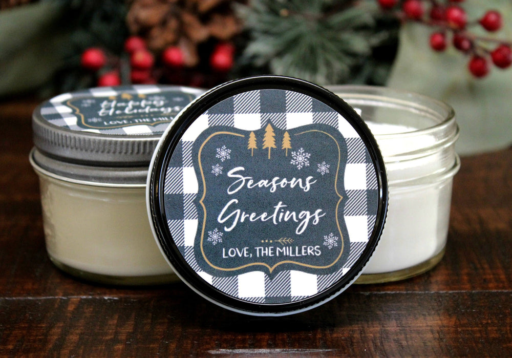 Buffalo Plaid Christmas Favor / Personalized 4 oz. Holiday Favor Candle//Christmas Candle / Farmhouse Decor / Christmas Party Favor