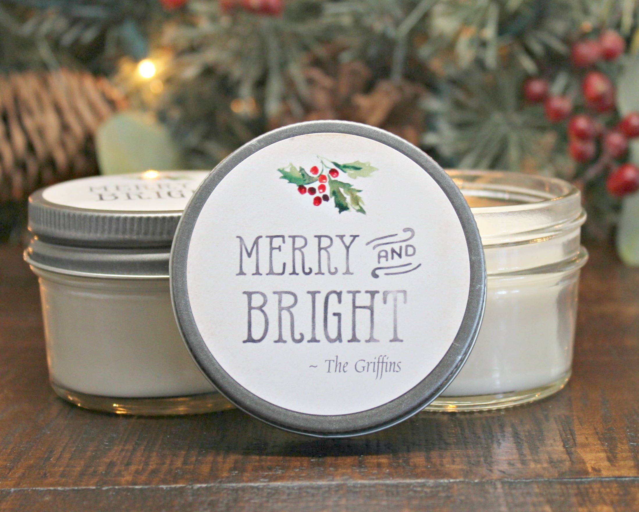 Personalized 4 oz. Christmas Favor Candles / Christmas Gift / Bulk Christmas Gift / Merry & Bright Christmas Gift / Corporate Party Favor