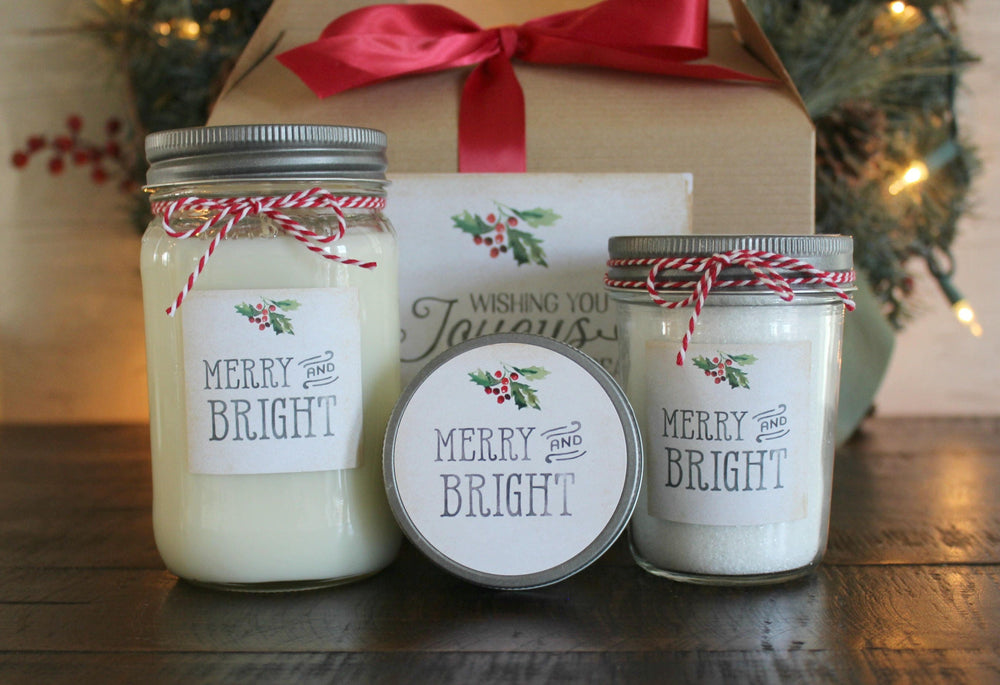 Holiday Candle Gift Set / Christmas Spa Gift Set / Holiday Gift Set / Spa Gift Set / Candle Set / Christmas Gift with Box / Merry & Bright