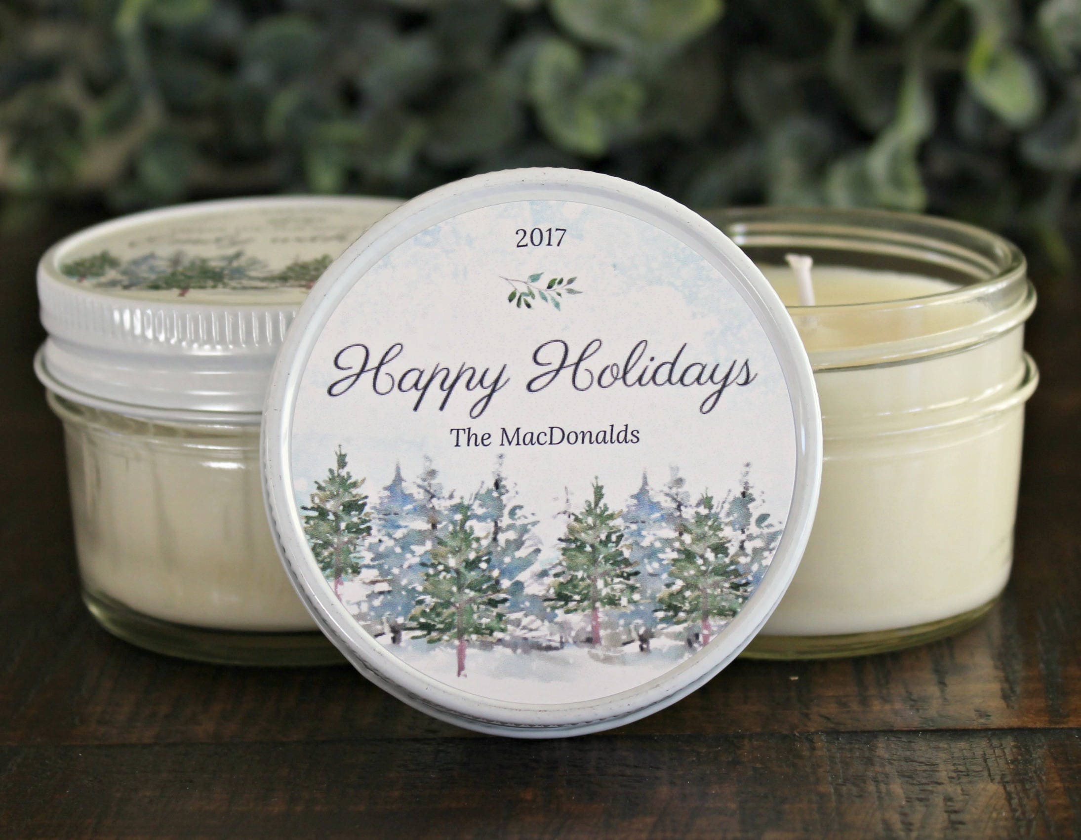 Personalized 4 oz. Holiday Favor Candle//Christmas Candle Favor//Rustic Christmas Gift / Christmas Party Favor//Corporate Gift Favor