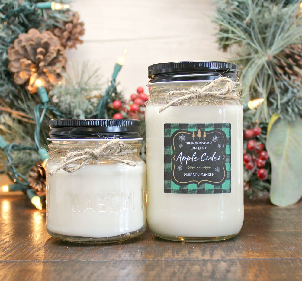 Apple Cider Soy Candle / Green Plaid Candle / Holiday Candle / Christmas Gift / Christmas Decor / Mason Jar Candle / Hand poured candle