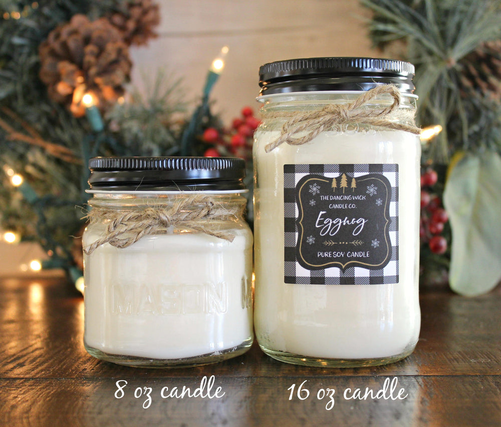 Egg Nog Pure Soy Christmas Candle//Holiday Candle//Christmas Gift//Christmas Decor//Mason Jar Candle//Buffalo Plaid Decor/Candle Gift