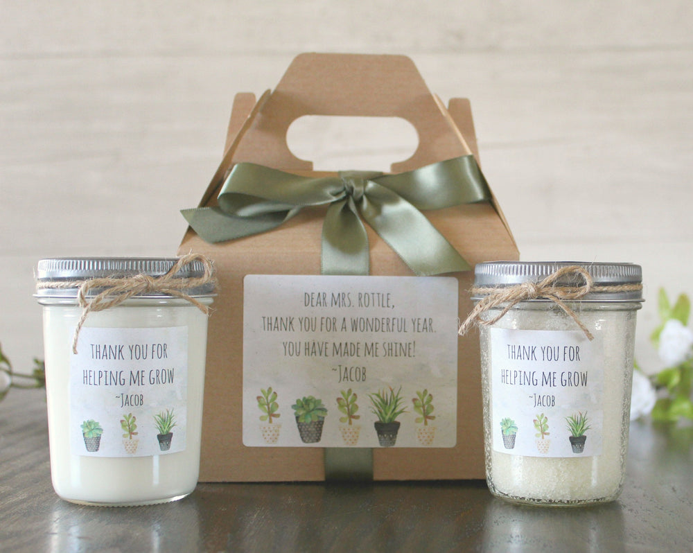 Thank you for Helping Me Grow Teacher Gift / Personalized Teacher Gift / 8 oz. Candle and Scrub / Teacher Gift Idea / Gift For Teacher