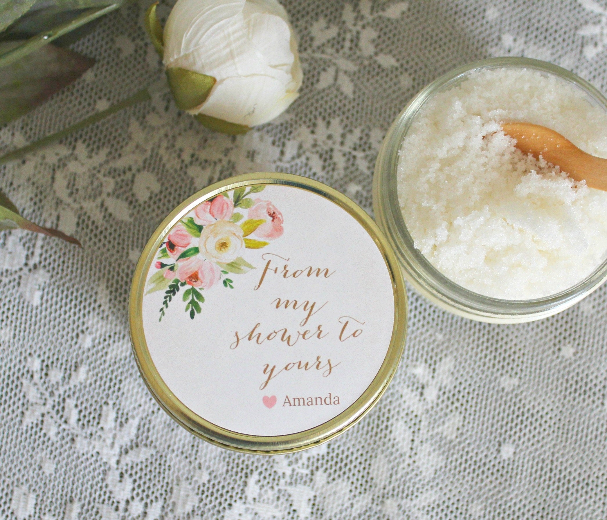 Baby Shower Sugar Scrub Favor / From My Shower To Yours / Blush Baby Shower Favor / Personalized 4 oz Sugar Scrubs / Girl Baby Shower