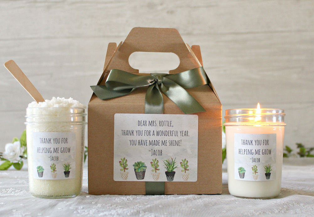 Thank you for Helping Me Grow Teacher Gift / Personalized Teacher Gift / 8 oz. Candle and Scrub / Teacher Gift Idea / Gift For Teacher